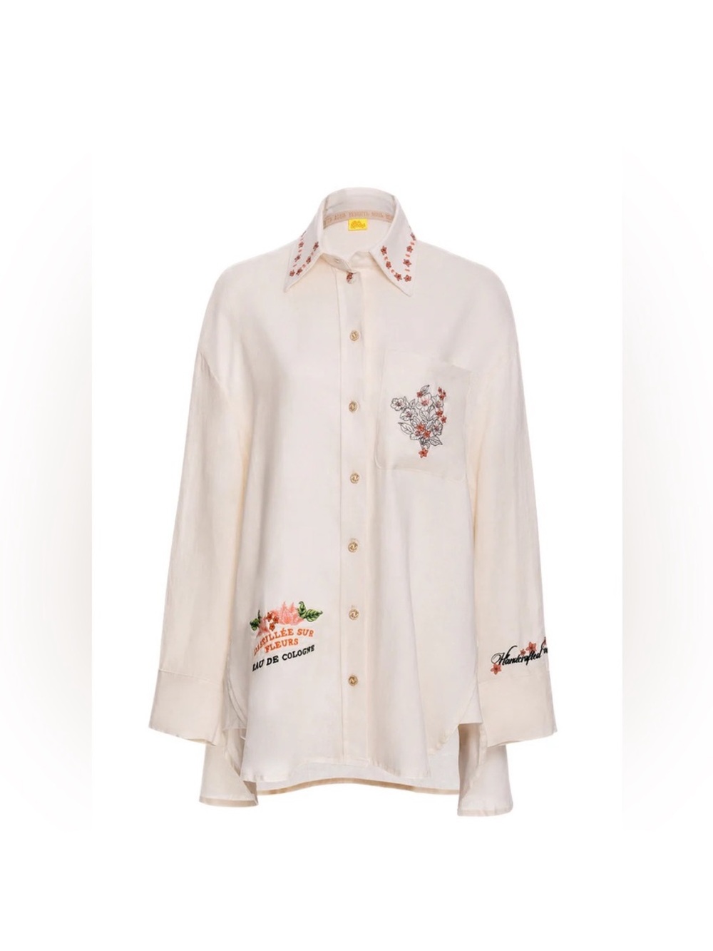 Agua Bendita Swan Été Embroidered Linen Oversized Shirt M/L NWT